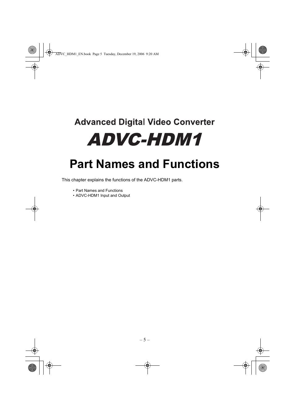 Part names and functions | Grass Valley ADVC-HDM1 User Manual | Page 8 / 28