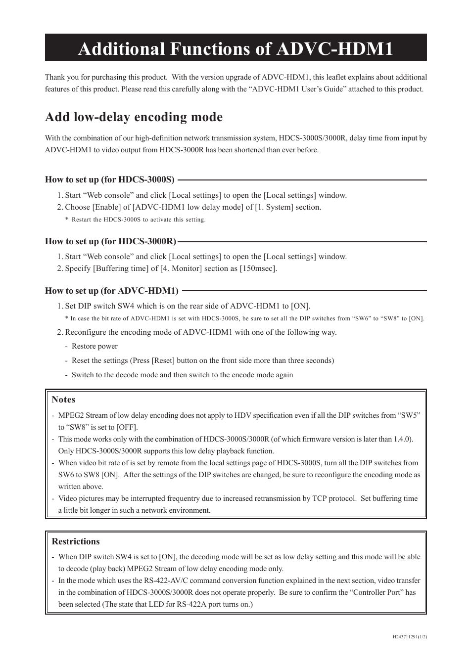 Grass Valley ADVC-HDM1 Additional Features User Manual | 2 pages