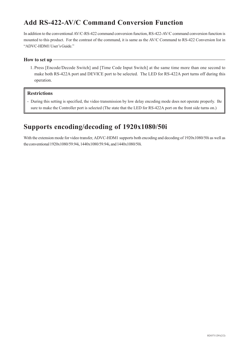 Add rs-422-av/c command conversion function | Grass Valley ADVC-HDM1 Additional Features User Manual | Page 2 / 2