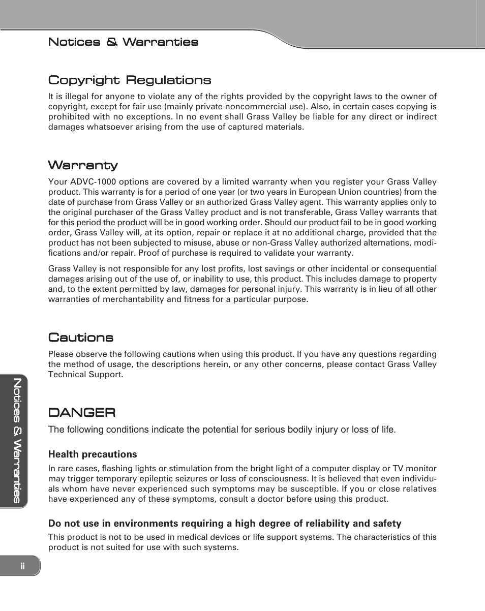 Grass Valley ADVC-1000 User Manual | Page 2 / 44