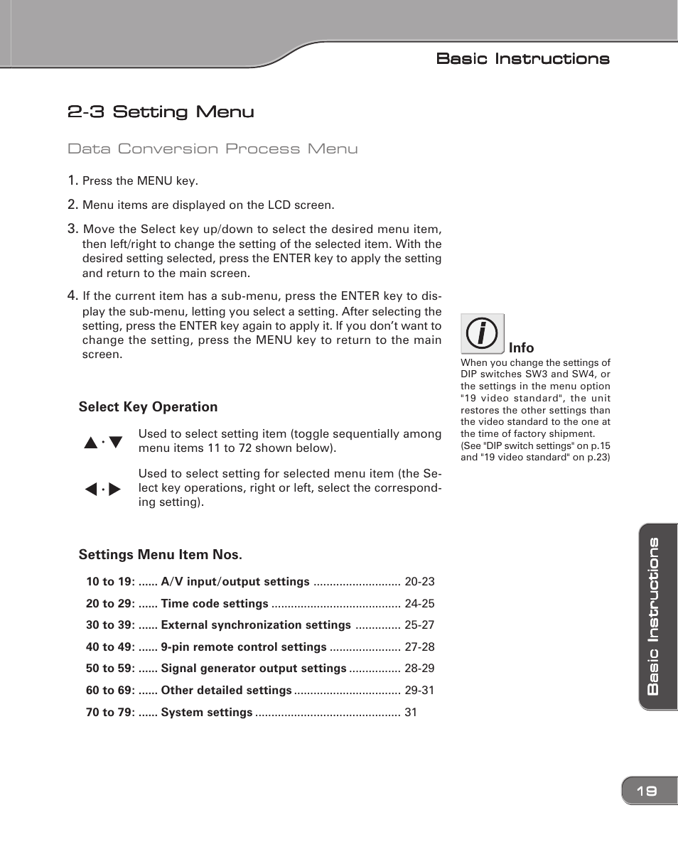 3 setting menu | Grass Valley ADVC-1000 User Manual | Page 27 / 44