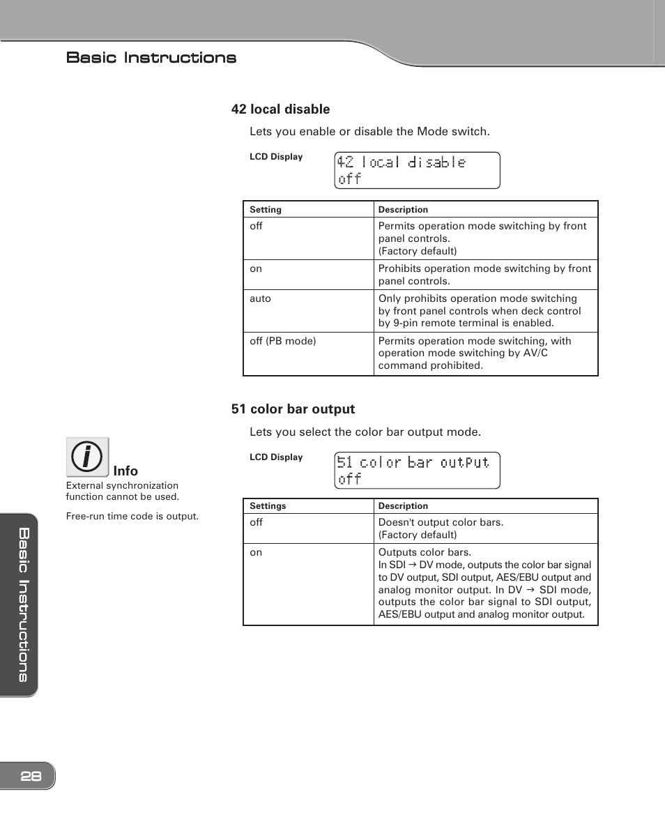 Basic instructions, 42 local disable, 51 color bar output | Info | Grass Valley ADVC-1000 User Manual | Page 36 / 44