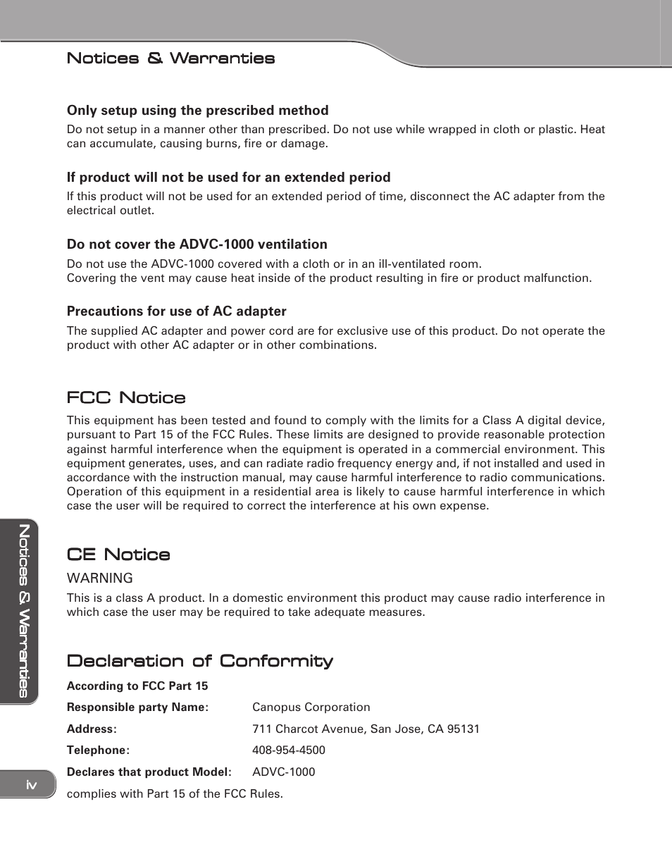 Grass Valley ADVC-1000 User Manual | Page 4 / 44