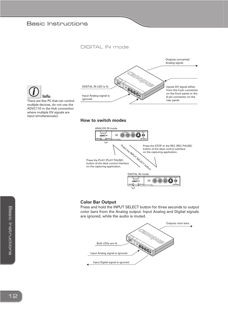 Basic instructions | Grass Valley ADVC-110 User Manual | Page 12 / 20