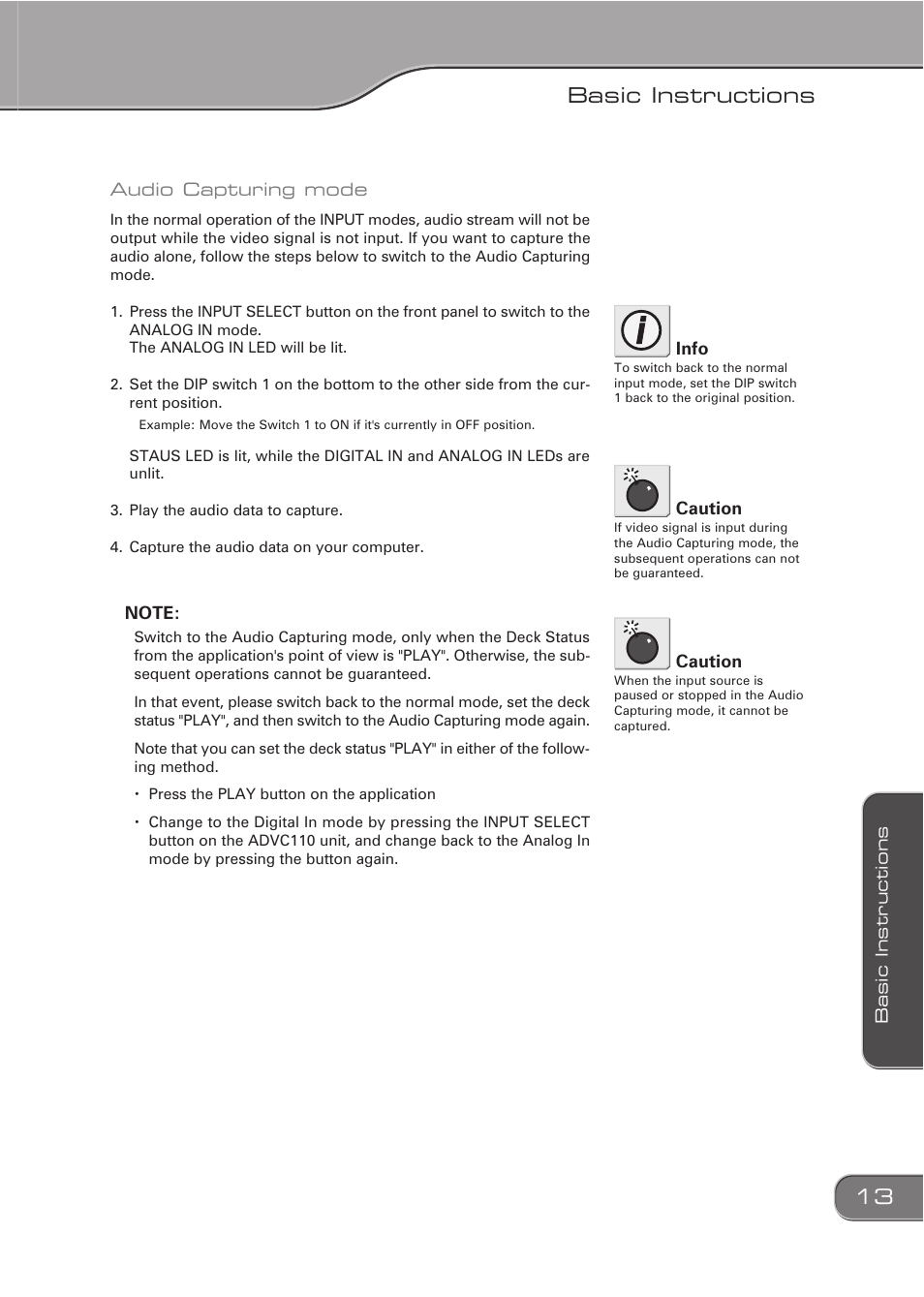 Basic instructions | Grass Valley ADVC-110 User Manual | Page 13 / 20