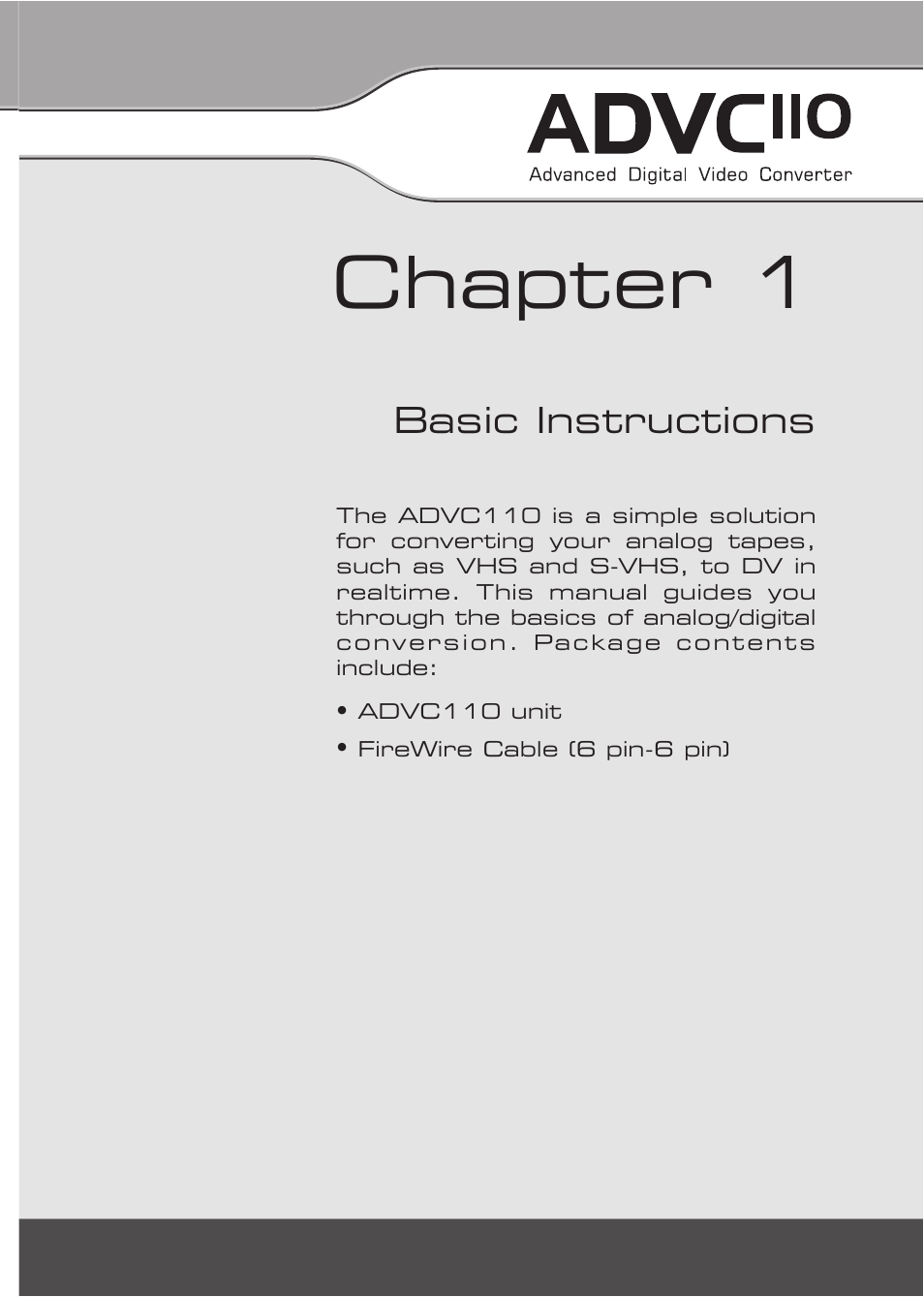 Chapter 1, Basic instructions | Grass Valley ADVC-110 User Manual | Page 7 / 20