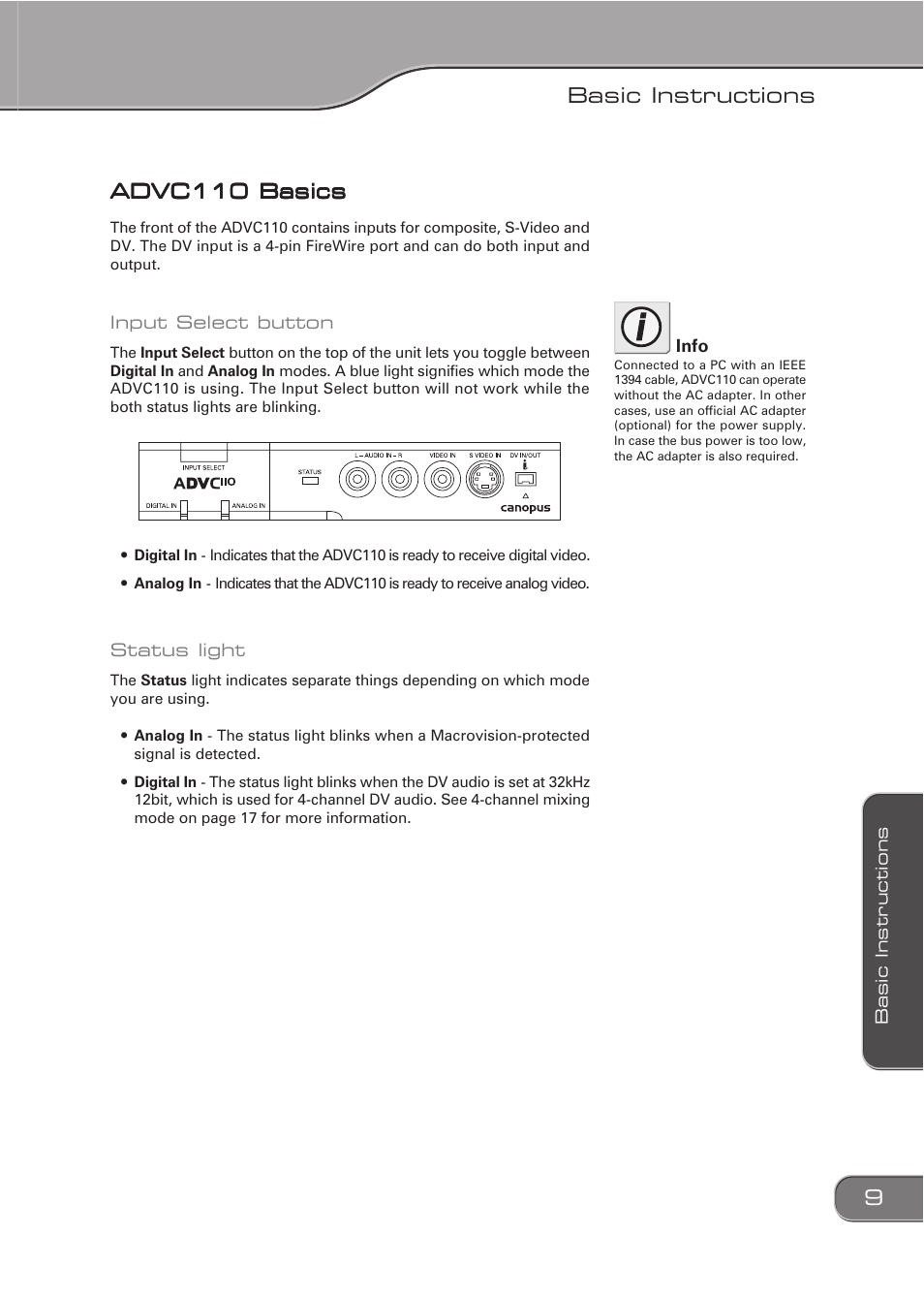 Basic instructions | Grass Valley ADVC-110 User Manual | Page 9 / 20