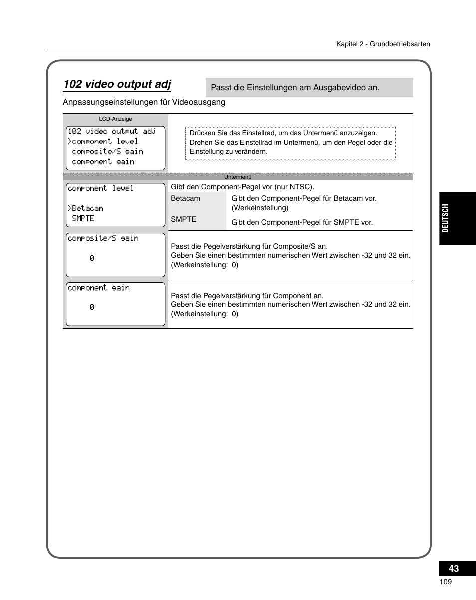 102 video output adj | Grass Valley ADVC-3000 User Manual | Page 107 / 192