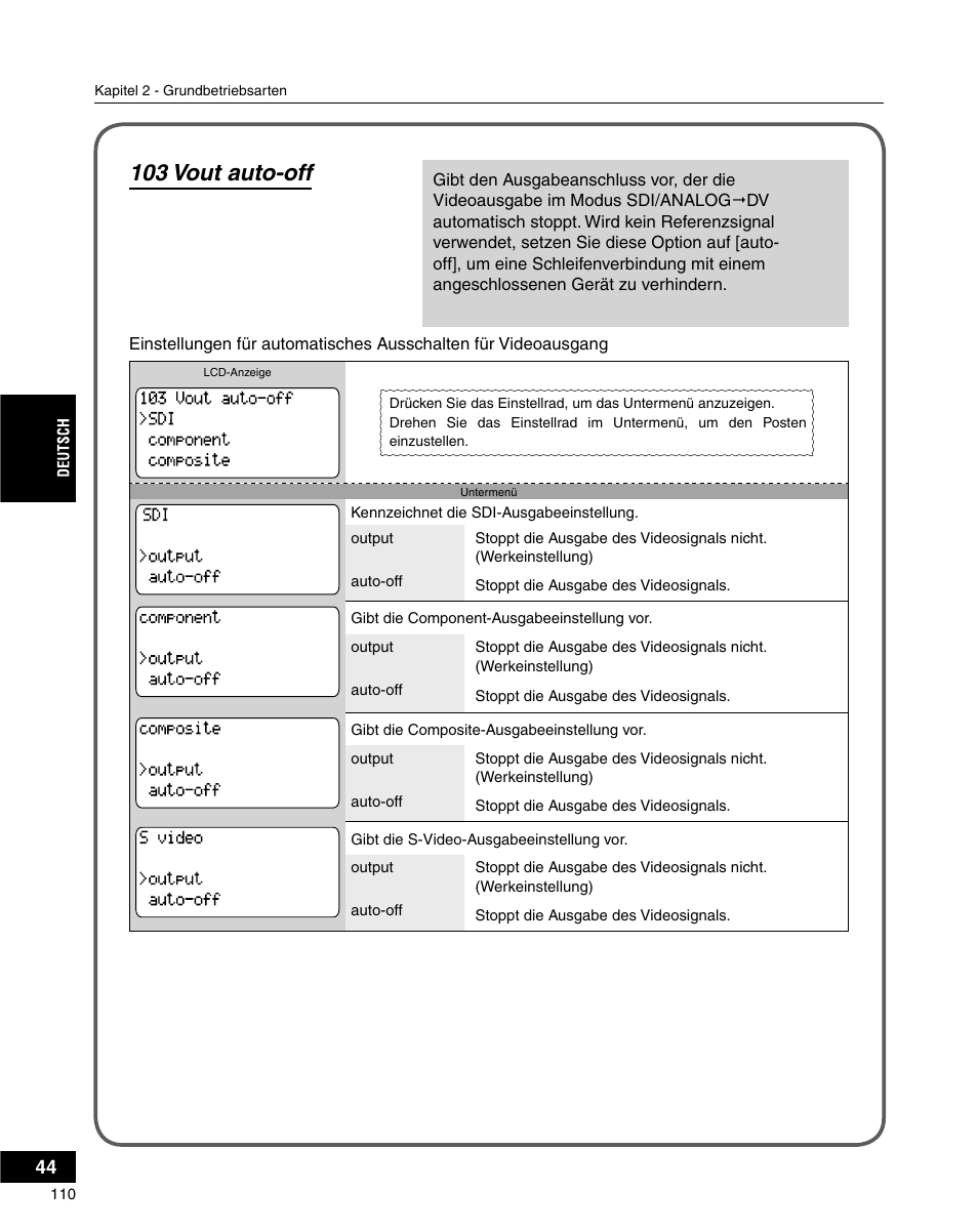 103 vout auto-off | Grass Valley ADVC-3000 User Manual | Page 108 / 192