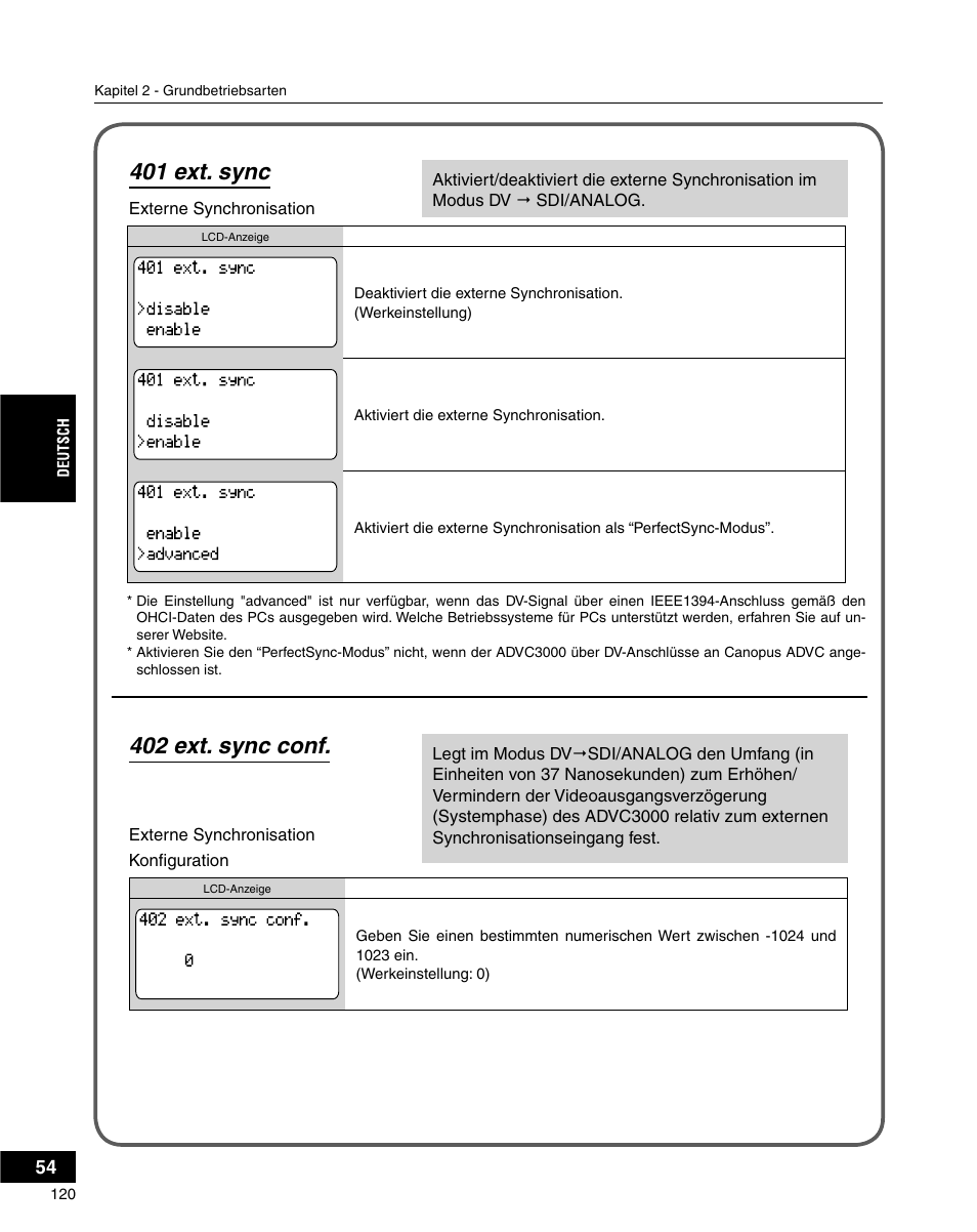 402 ext. sync conf, 401 ext. sync | Grass Valley ADVC-3000 User Manual | Page 118 / 192