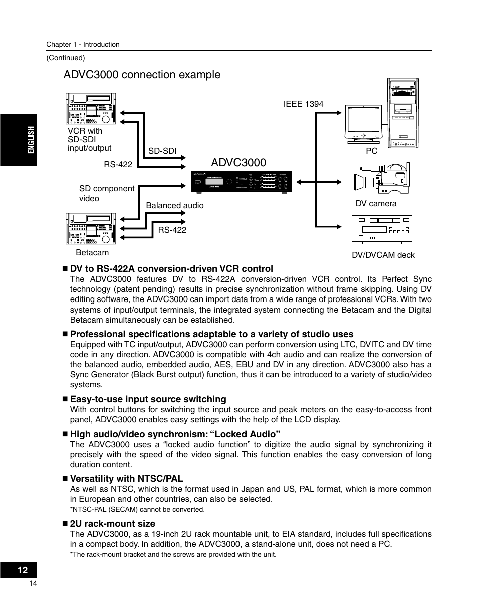 Advc3000 connection example, Advc3000 | Grass Valley ADVC-3000 User Manual | Page 12 / 192