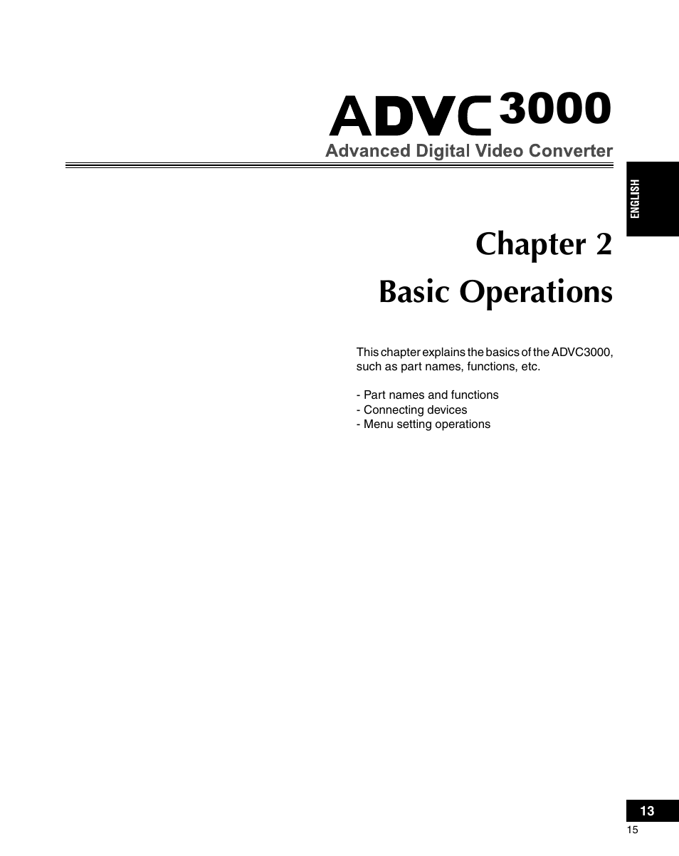 Chapter 2 basic operations | Grass Valley ADVC-3000 User Manual | Page 13 / 192