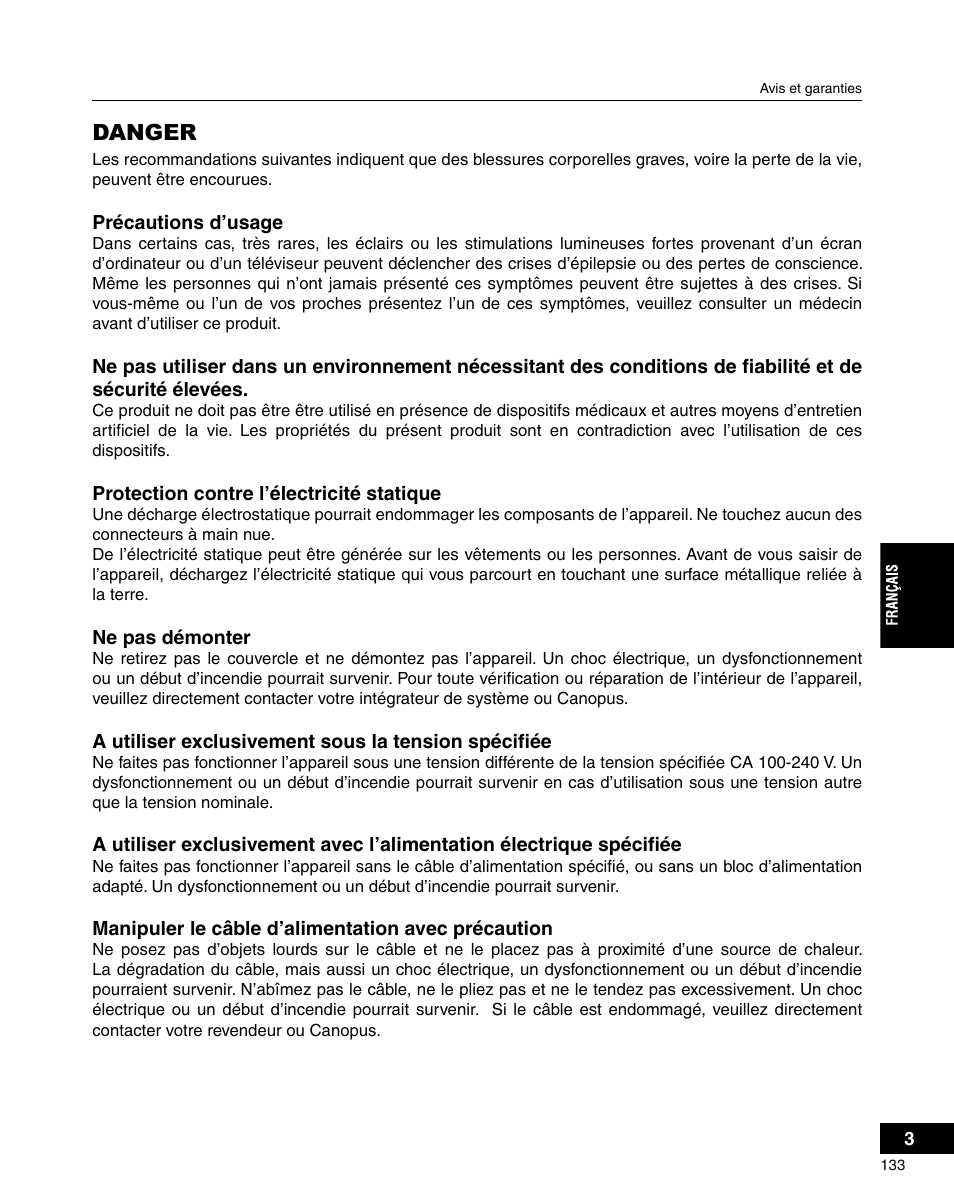 Danger | Grass Valley ADVC-3000 User Manual | Page 131 / 192