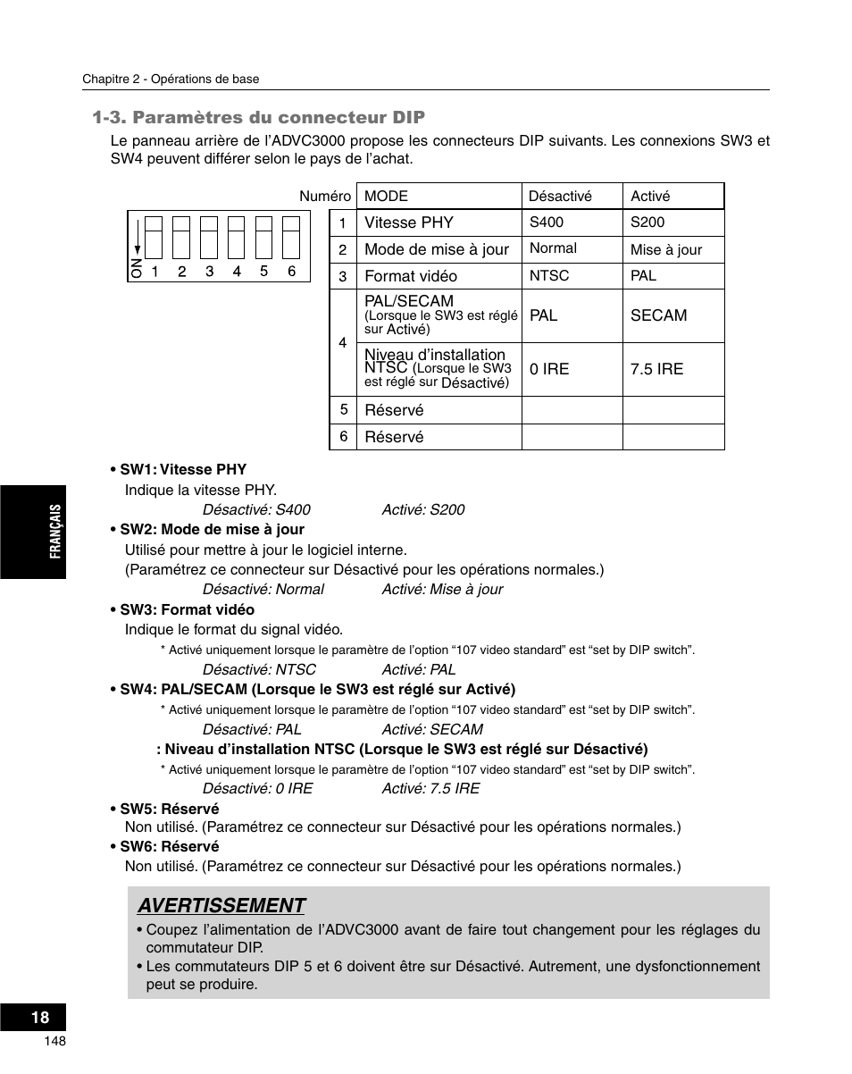 Avertissement | Grass Valley ADVC-3000 User Manual | Page 146 / 192
