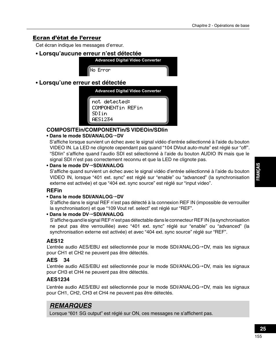 Remarques | Grass Valley ADVC-3000 User Manual | Page 153 / 192