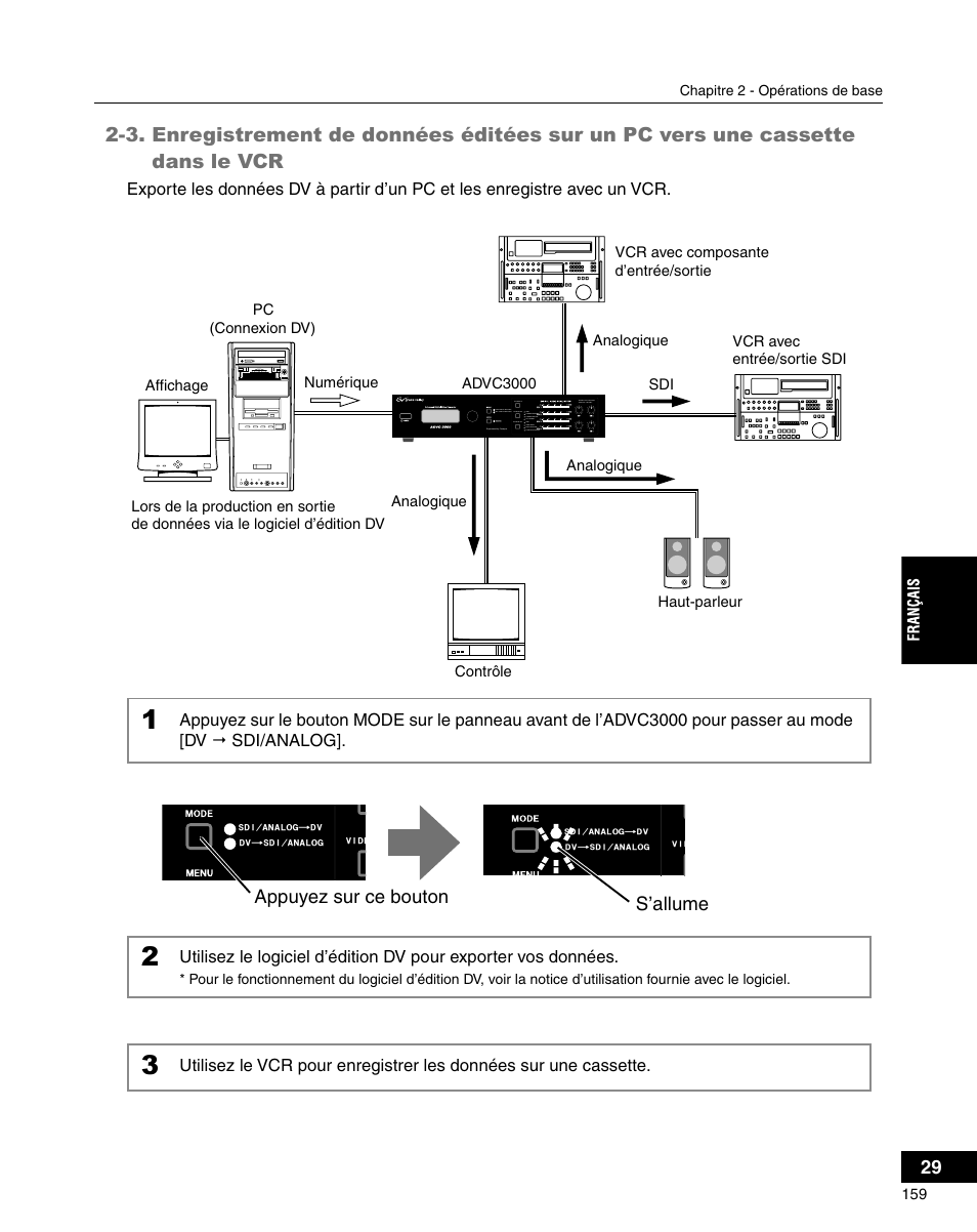 S’allume, Appuyez sur ce bouton | Grass Valley ADVC-3000 User Manual | Page 157 / 192