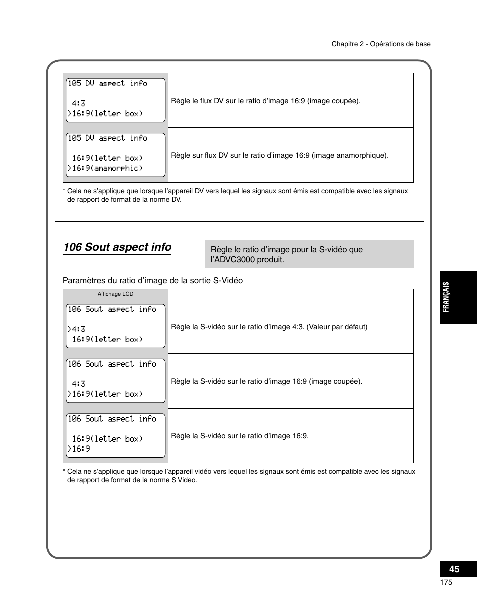 106 sout aspect info | Grass Valley ADVC-3000 User Manual | Page 173 / 192