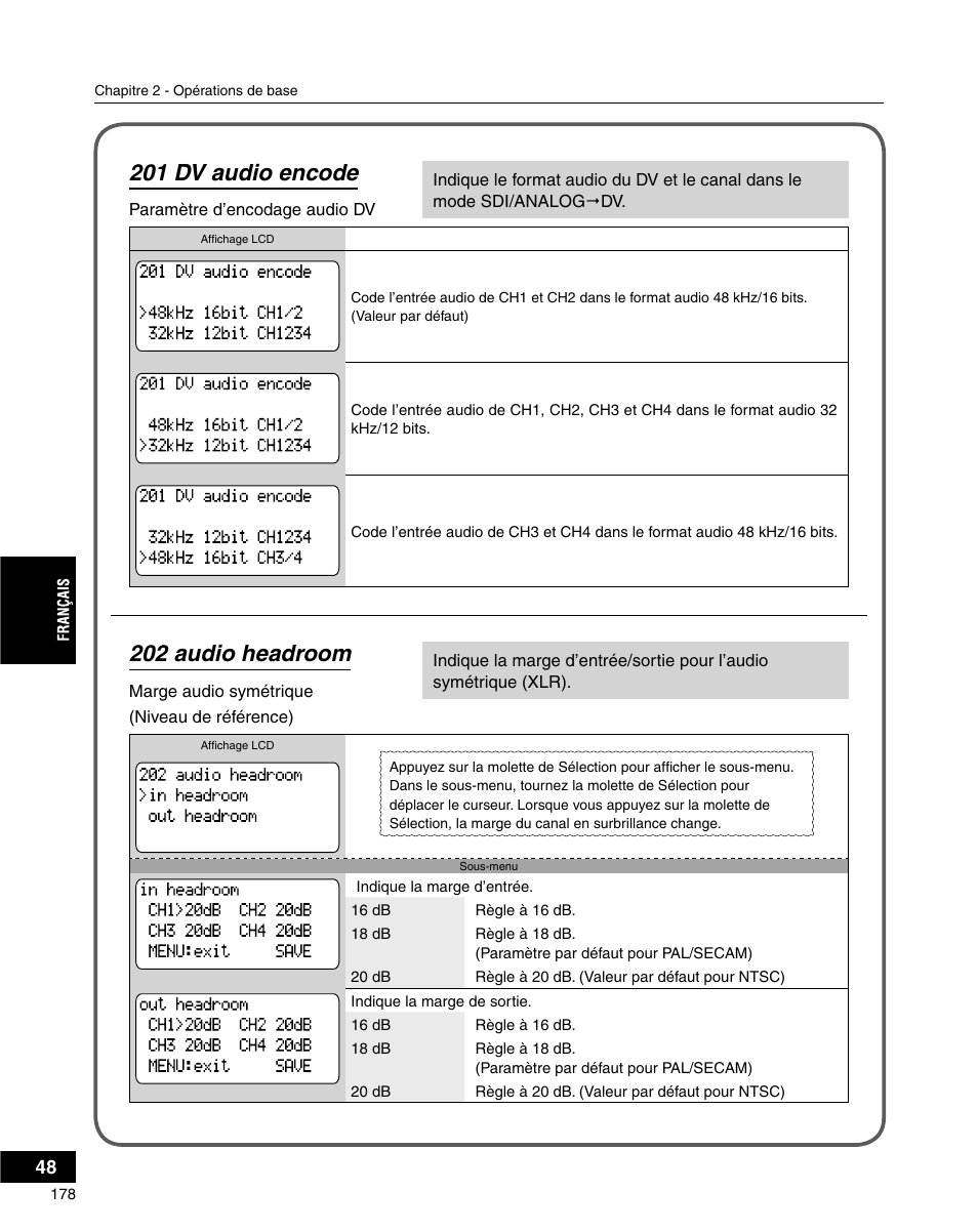 202 audio headroom, 201 dv audio encode | Grass Valley ADVC-3000 User Manual | Page 176 / 192