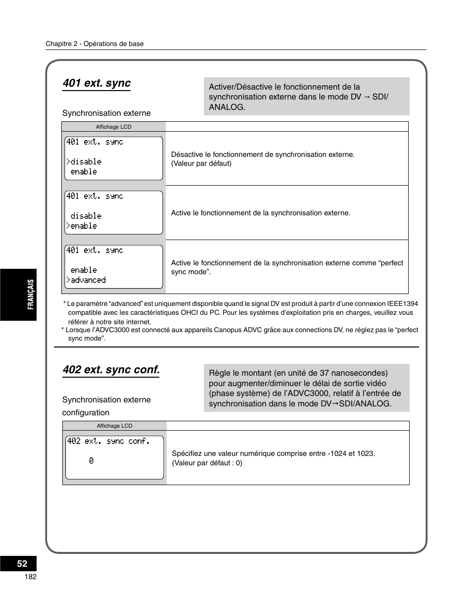 402 ext. sync conf, 401 ext. sync | Grass Valley ADVC-3000 User Manual | Page 180 / 192