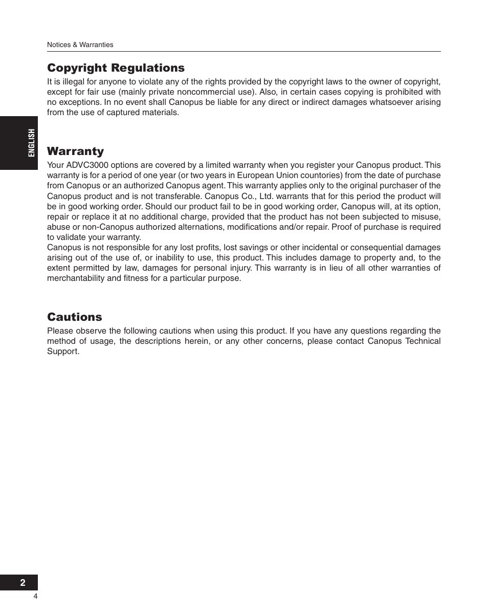 Copyright regulations, Warranty, Cautions | Grass Valley ADVC-3000 User Manual | Page 2 / 192