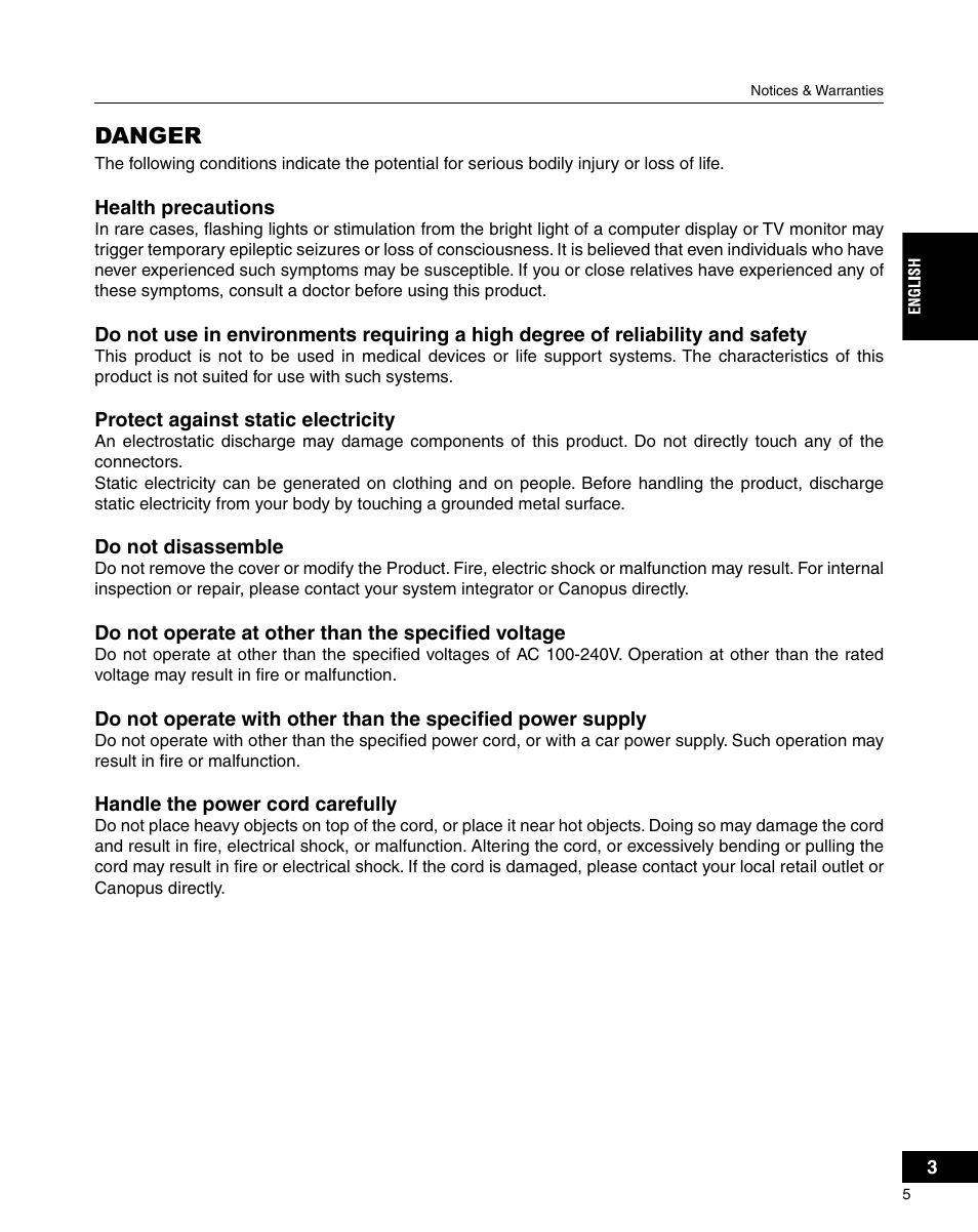Danger | Grass Valley ADVC-3000 User Manual | Page 3 / 192