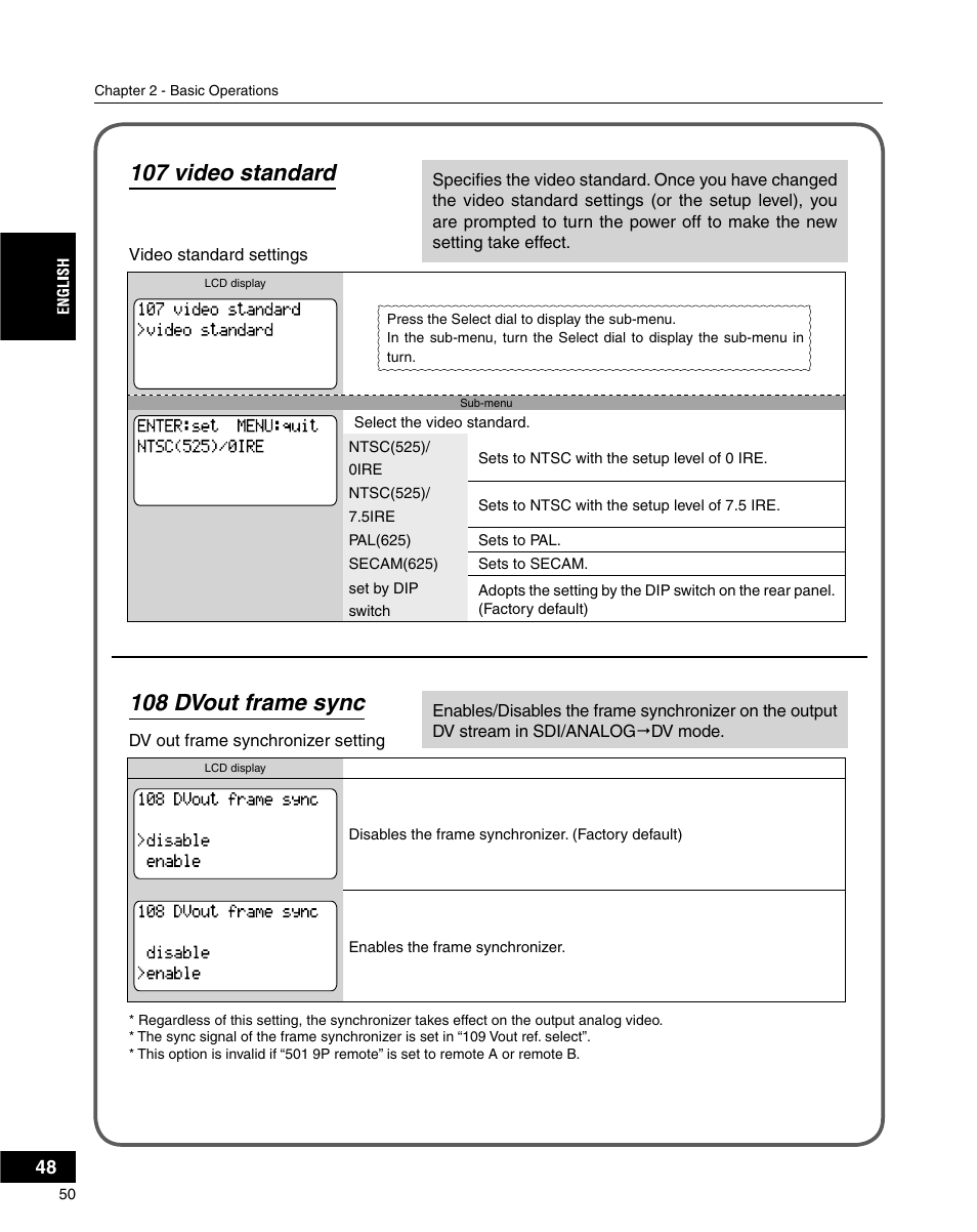 107 video standard, 108 dvout frame sync | Grass Valley ADVC-3000 User Manual | Page 48 / 192