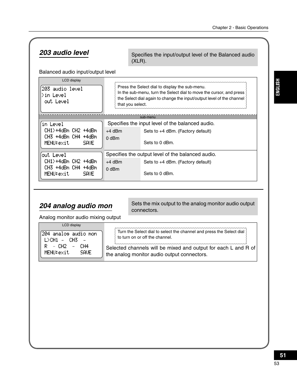 203 audio level, 204 analog audio mon | Grass Valley ADVC-3000 User Manual | Page 51 / 192
