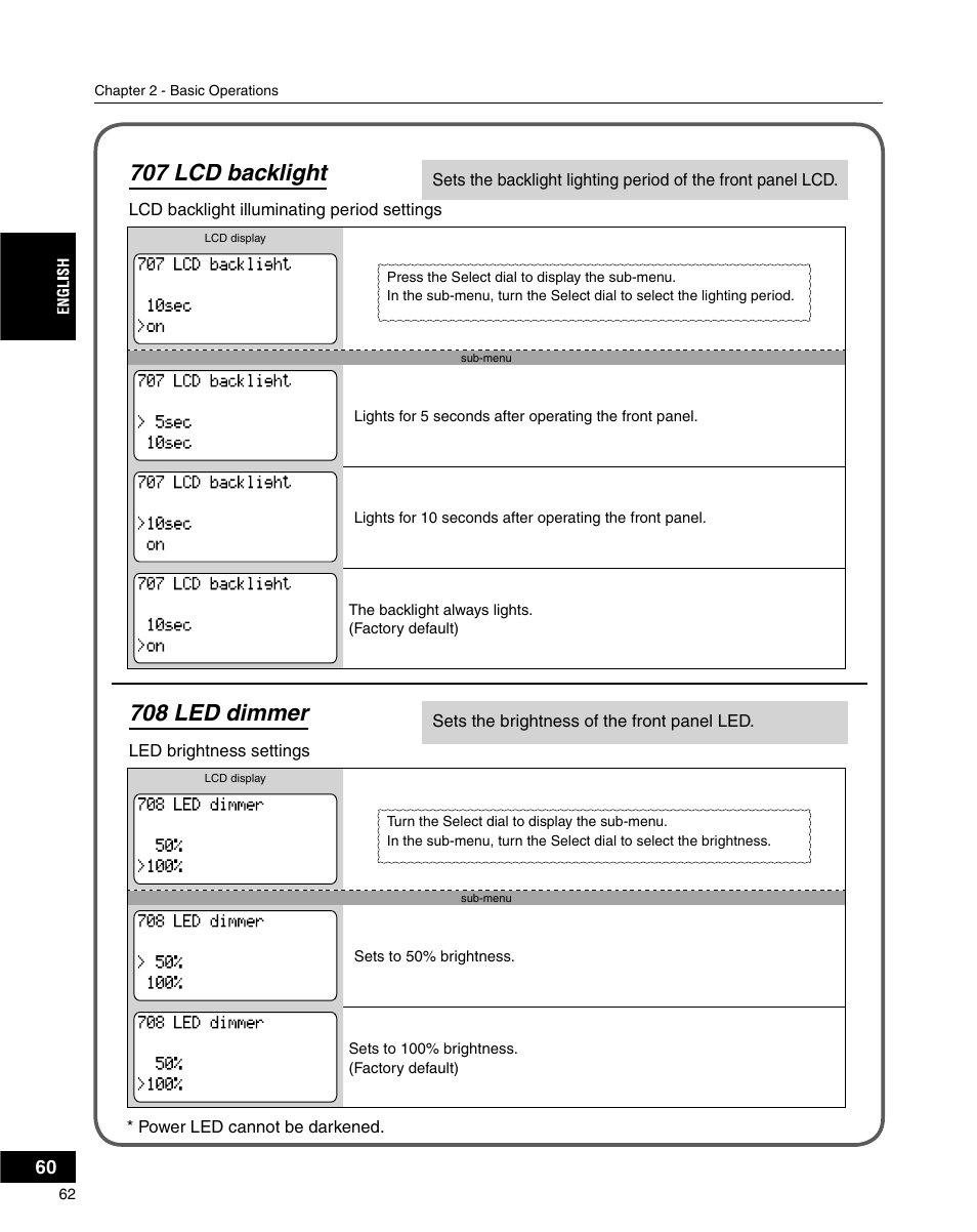 707 lcd backlight, 708 led dimmer | Grass Valley ADVC-3000 User Manual | Page 60 / 192