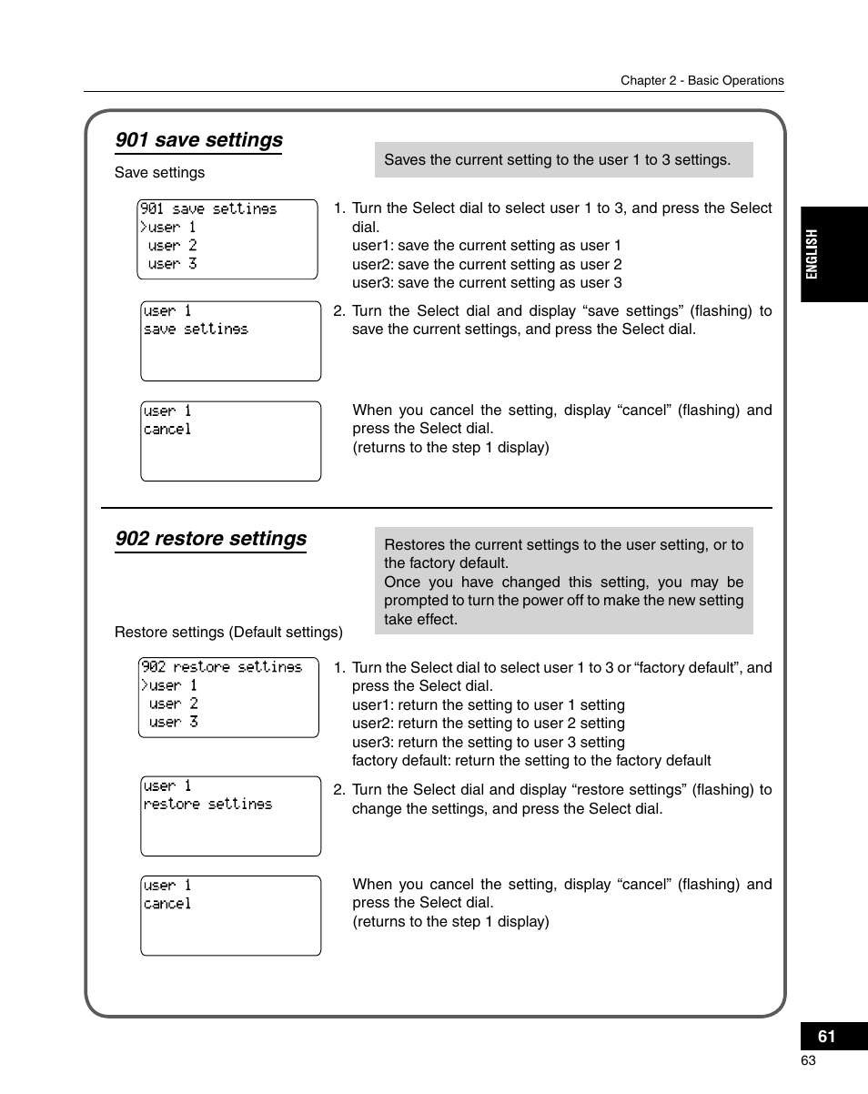 901 save settings, 902 restore settings | Grass Valley ADVC-3000 User Manual | Page 61 / 192