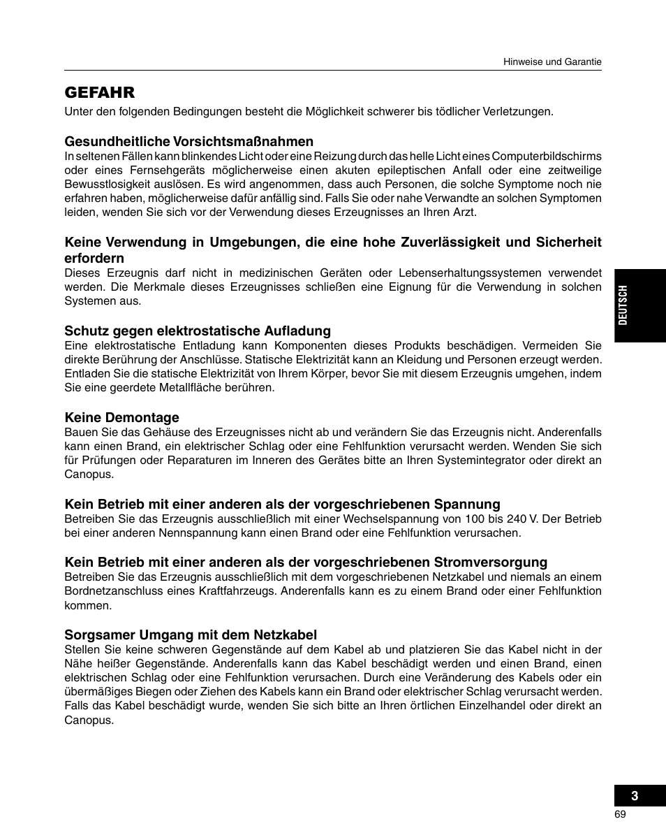 Gefahr | Grass Valley ADVC-3000 User Manual | Page 67 / 192