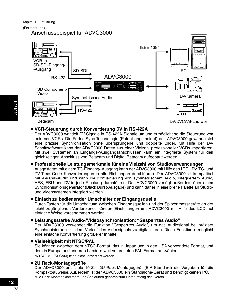 Anschlussbeispiel für advc3000, Advc3000 | Grass Valley ADVC-3000 User Manual | Page 76 / 192