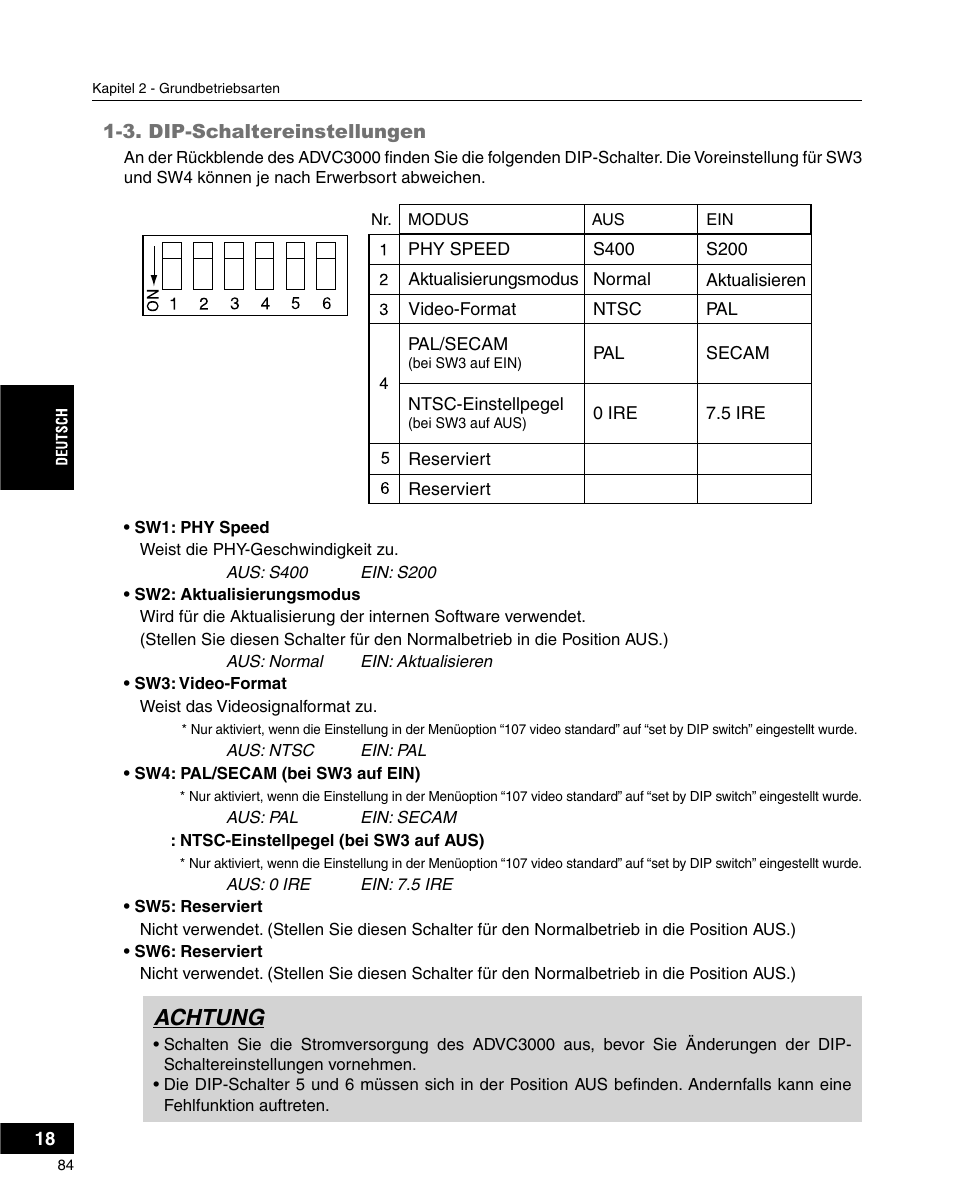Achtung | Grass Valley ADVC-3000 User Manual | Page 82 / 192