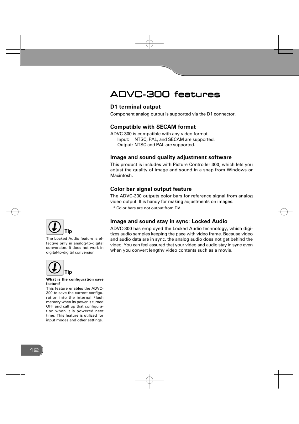 Advc-300 features | Grass Valley ADVC-300 User Manual | Page 12 / 52