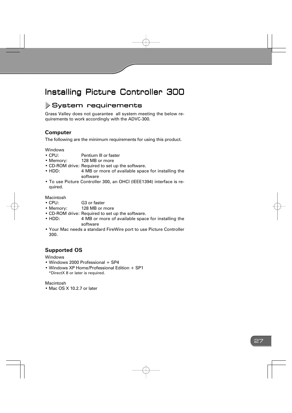 Installing picture controller 300 | Grass Valley ADVC-300 User Manual | Page 27 / 52