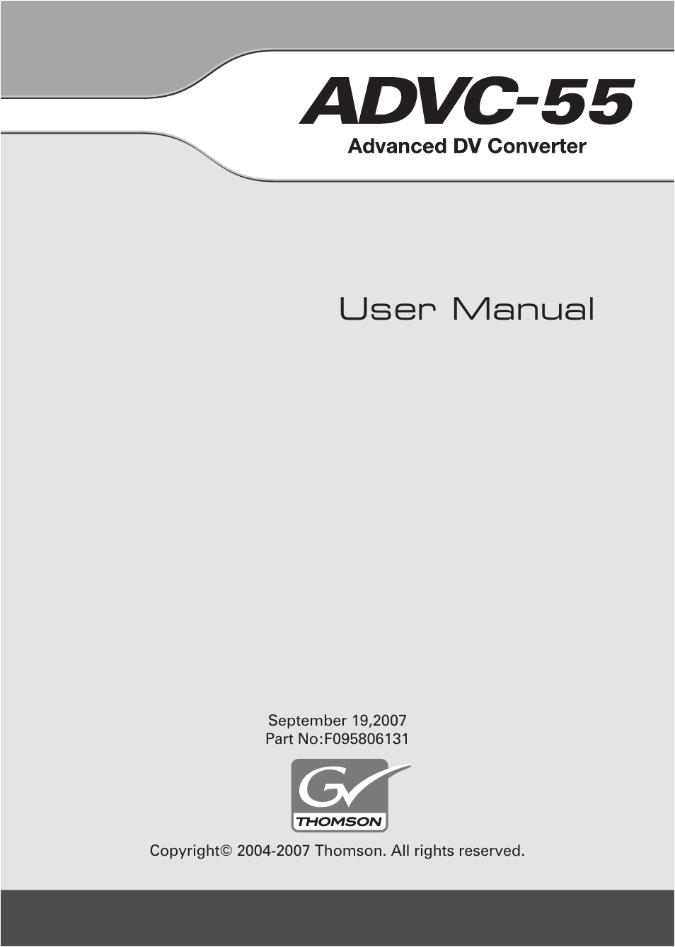 Grass Valley ADVC-55 User Manual | 20 pages