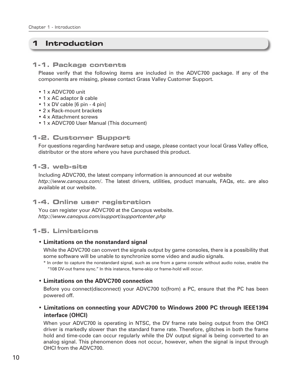 1 introduction | Grass Valley ADVC-700 User Manual | Page 10 / 52