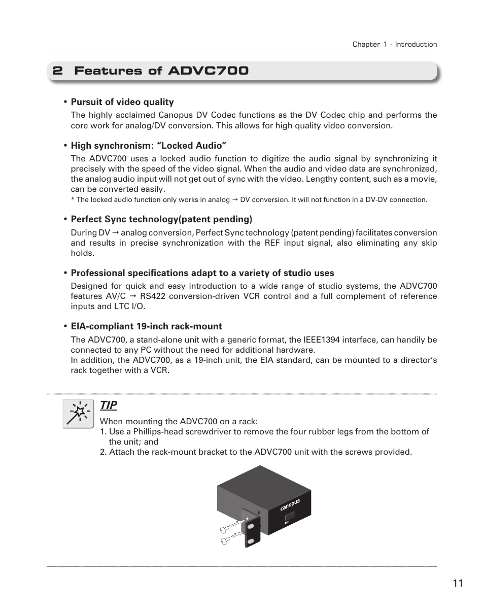 2 features of advc700 | Grass Valley ADVC-700 User Manual | Page 11 / 52
