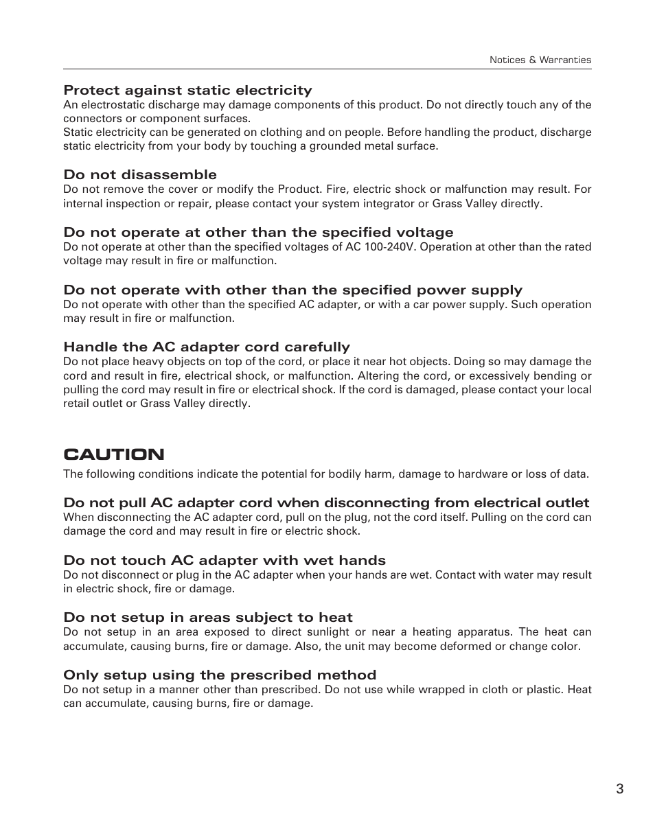 Caution | Grass Valley ADVC-700 User Manual | Page 3 / 52