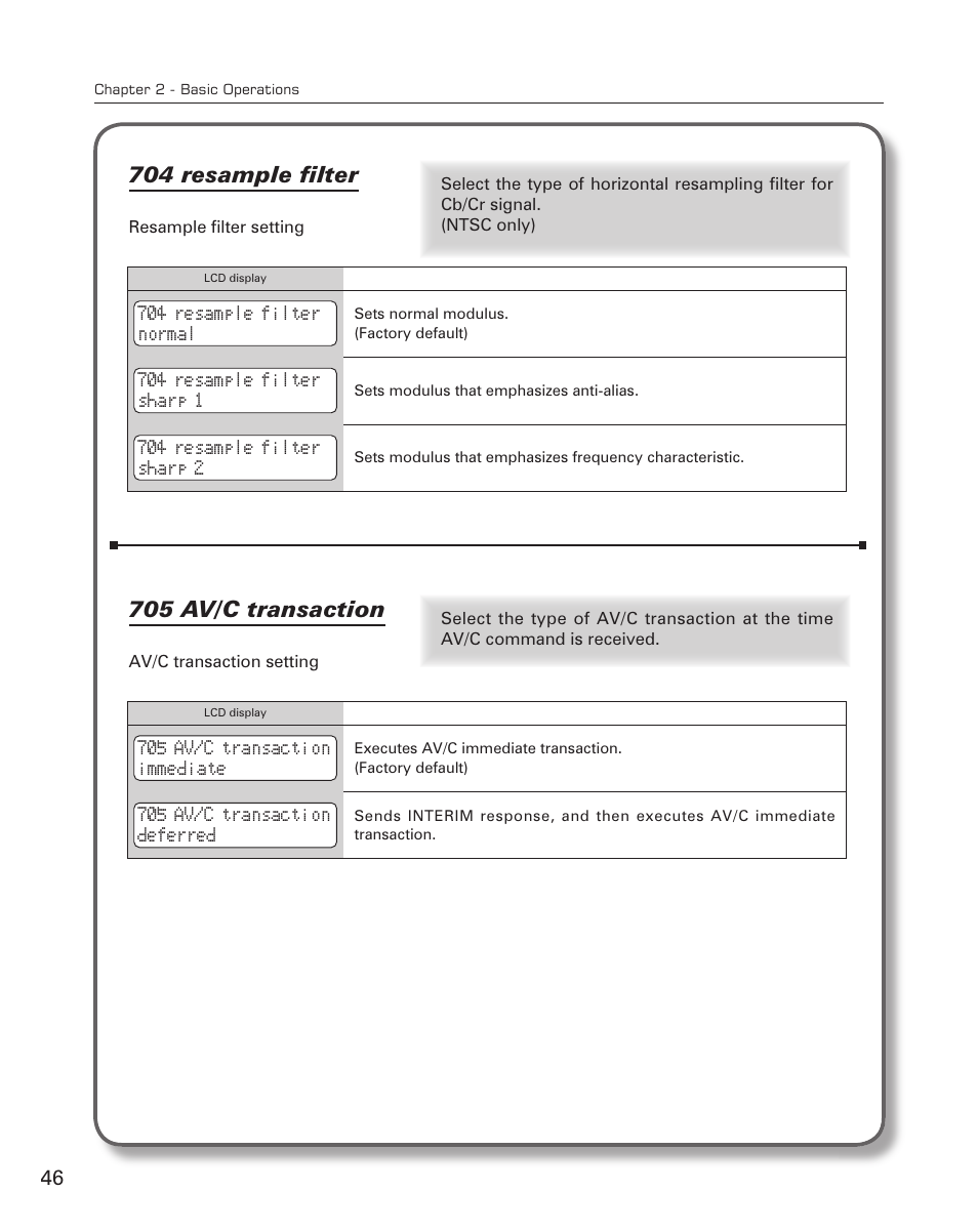 704 resample filter, 705 av/c transaction | Grass Valley ADVC-700 User Manual | Page 46 / 52