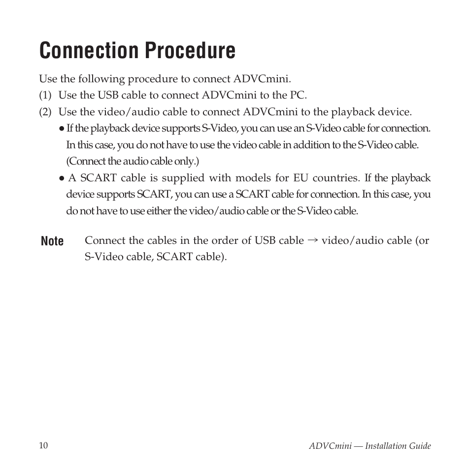 Connection procedure | Grass Valley ADVCmini User Manual | Page 10 / 14