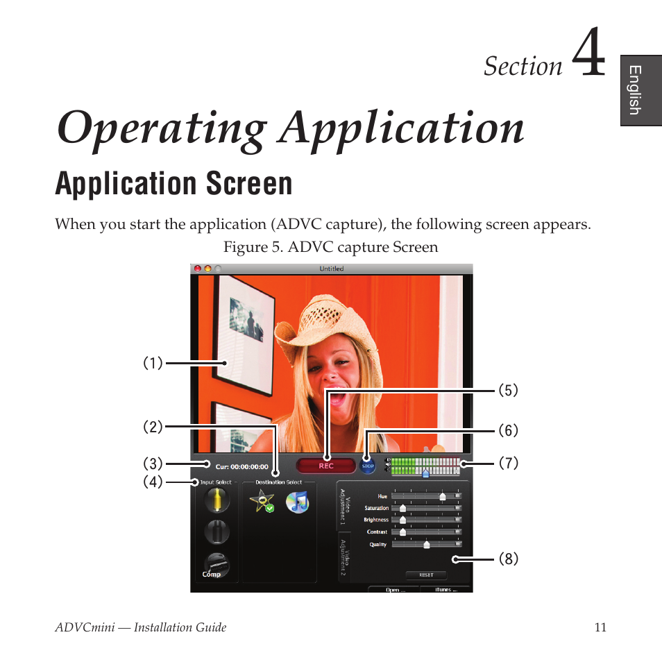 Operating application, Application screen | Grass Valley ADVCmini User Manual | Page 11 / 14