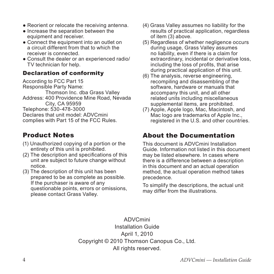 About the documentation | Grass Valley ADVCmini User Manual | Page 4 / 14