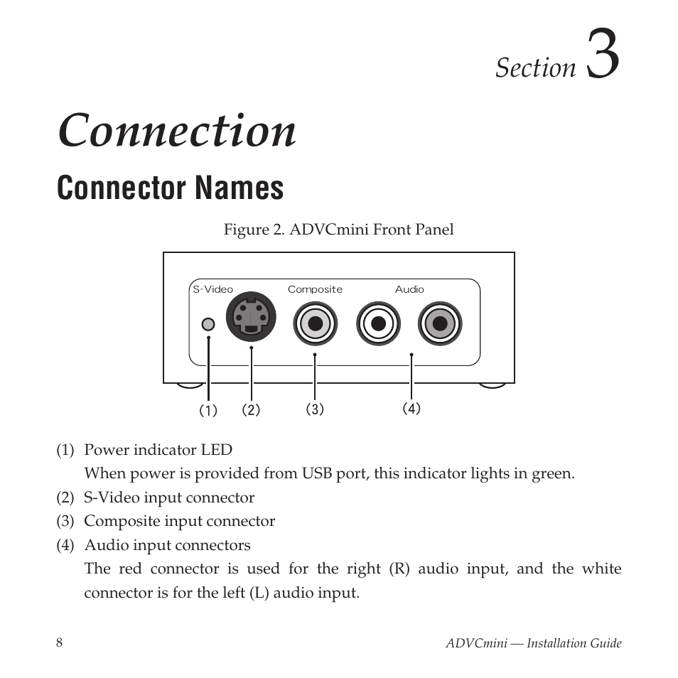 Connection, Connector names | Grass Valley ADVCmini User Manual | Page 8 / 14