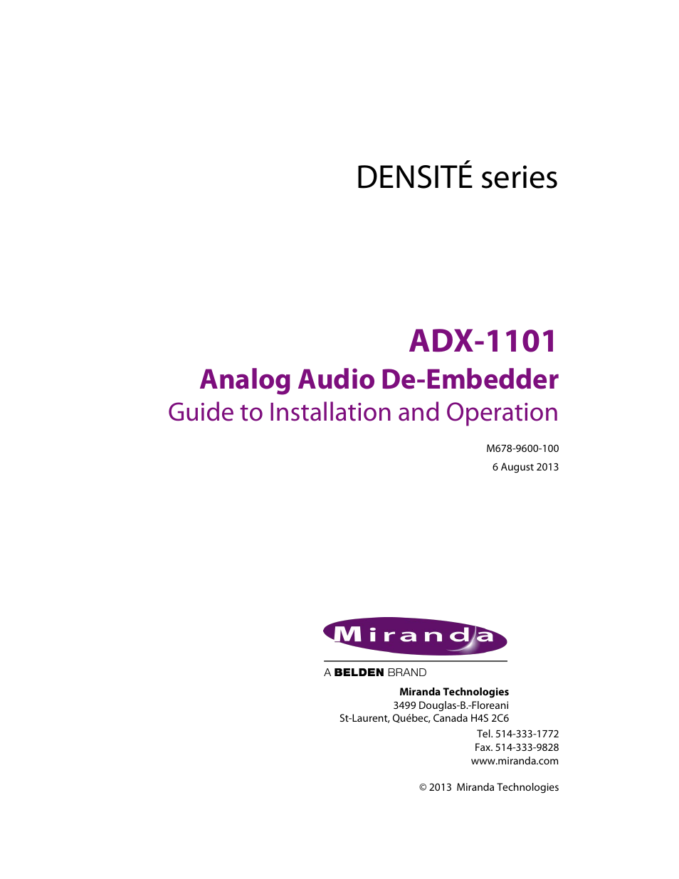Grass Valley ADX-1101 User Manual | 9 pages