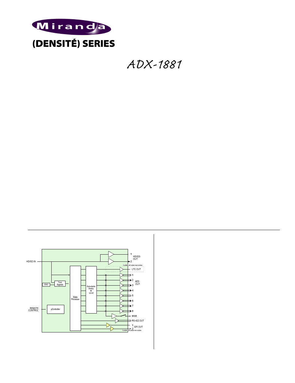 Grass Valley ADX-1881 User Manual | 12 pages