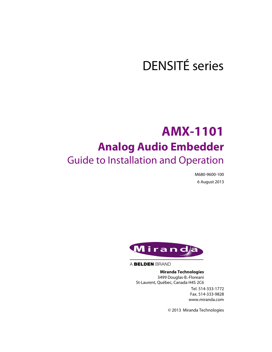 Grass Valley AMX-1101 User Manual | 9 pages