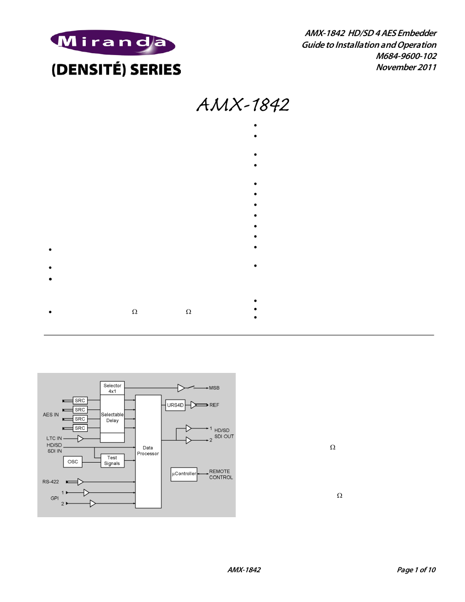 Grass Valley AMX-1842 User Manual | 10 pages