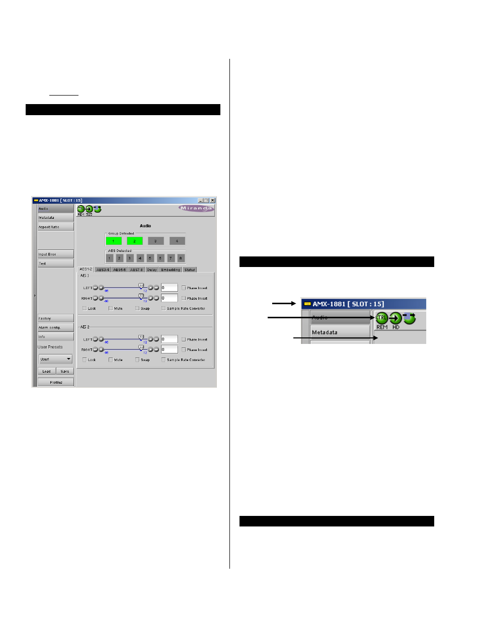 Icontrol interface, Status bar, Audio | Grass Valley AMX-1881 User Manual | Page 8 / 19