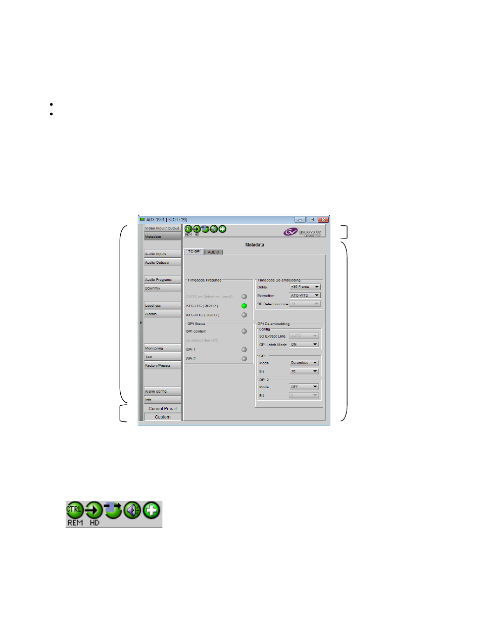 5 remote control using icontrol, 1 the icontrol graphic interface window, Section 5 | Grass Valley ADX-1901 User Manual | Page 15 / 49