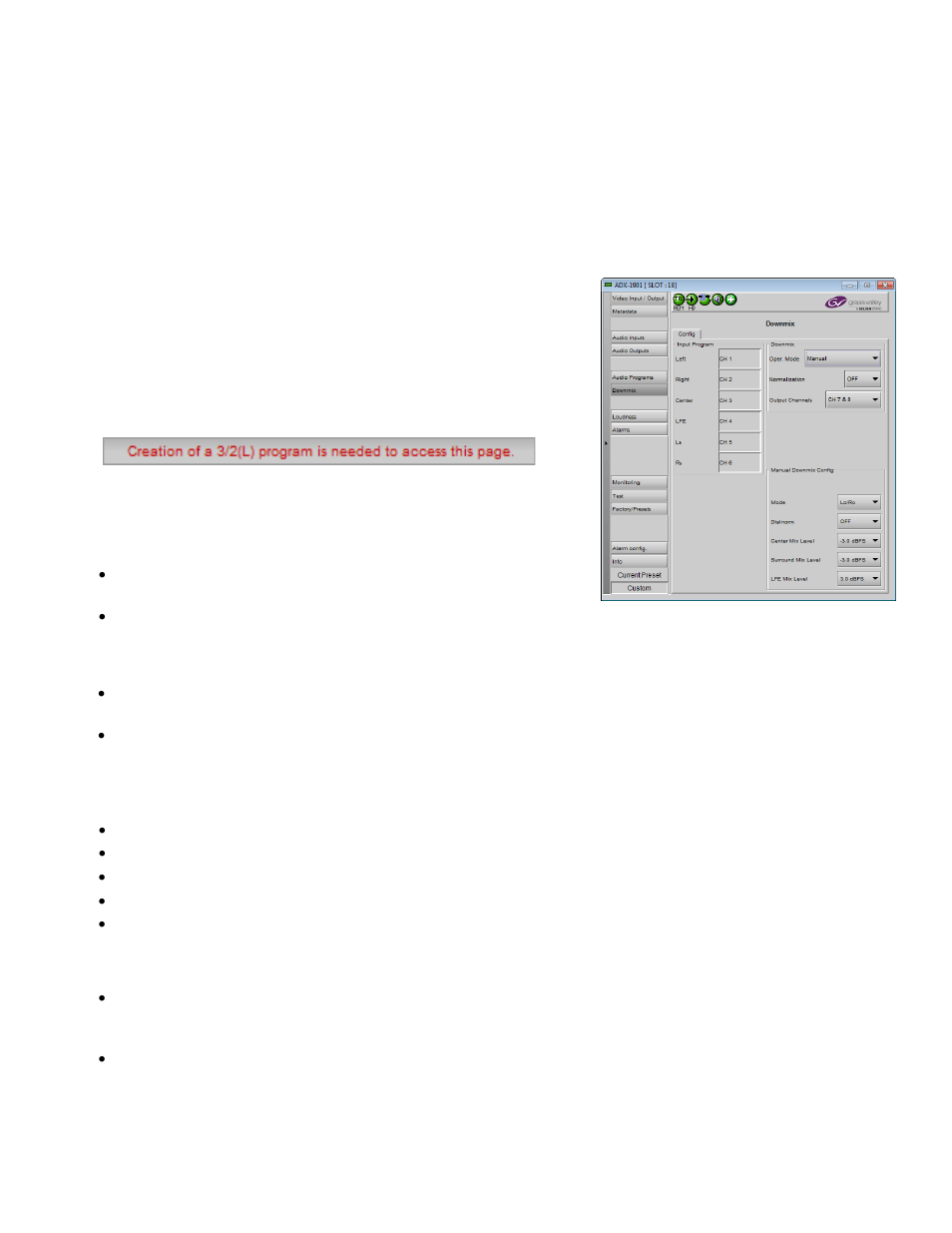 7 downmix panel, Downmix | Grass Valley ADX-1901 User Manual | Page 25 / 49